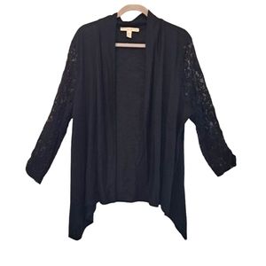 French Laundry Black Open Front Lace Sleeve Drapey Cardigan Plus Size 22/24
